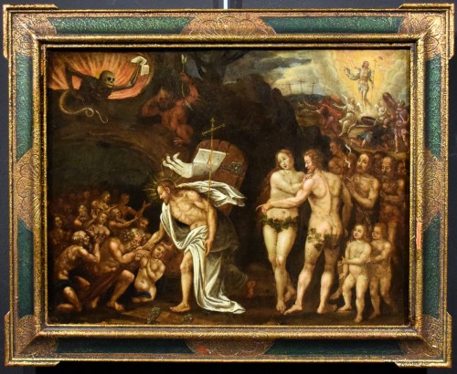 Résurrection et descente aux enfers, école Flamande fin XVIe siècle - Tableaux et dessins Style Renaissance